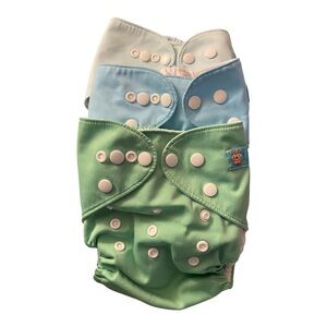 AlvaBaby 3-pack Green and Blue Pocket Diapers (Covers Only) EUC